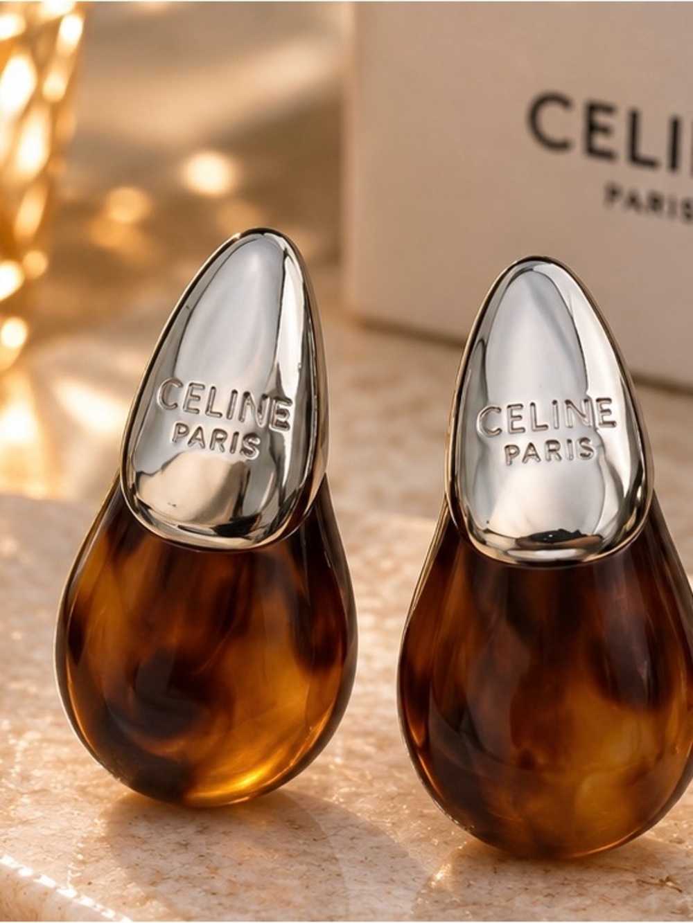 Brown Tortoise Teardrop Earrings Silver Tone Statement Drop Earrings
